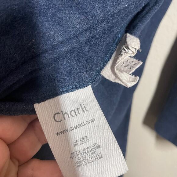 Charli Size 10 Wool Camden Reversible Coat Navy Brown Open Front Pockets - Picture 8 of 10